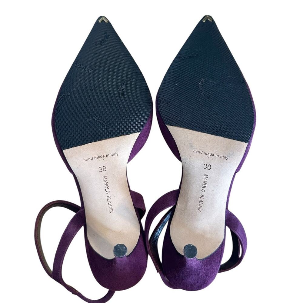 Manolo Blahnik Minis Purple Suede Slingback Pointed Toe High Heel Pump 38 - Picture 8 of 11